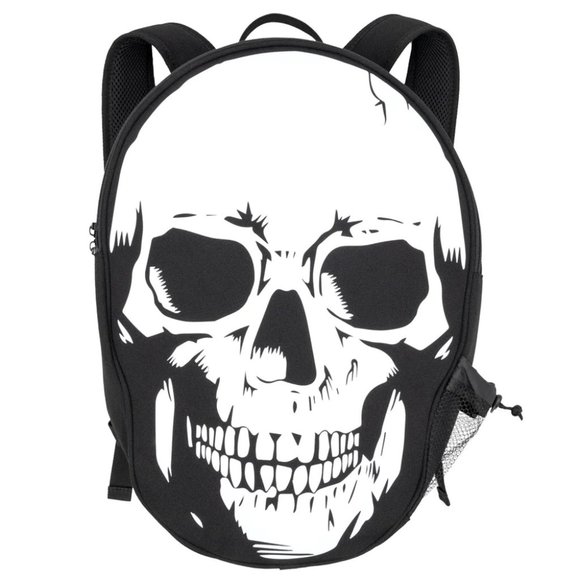Black Big White Skull Backpack Padded Straps 18\